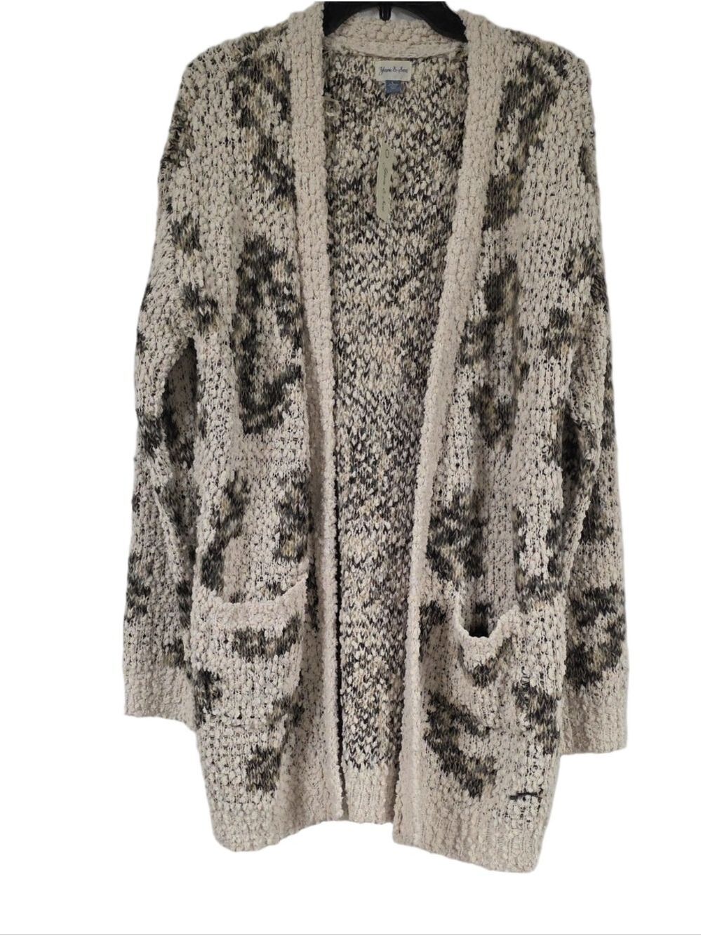 NWT Yarn & Sea Open-Front Leopard Print Chunky Popcorn Cardigan - Size Large